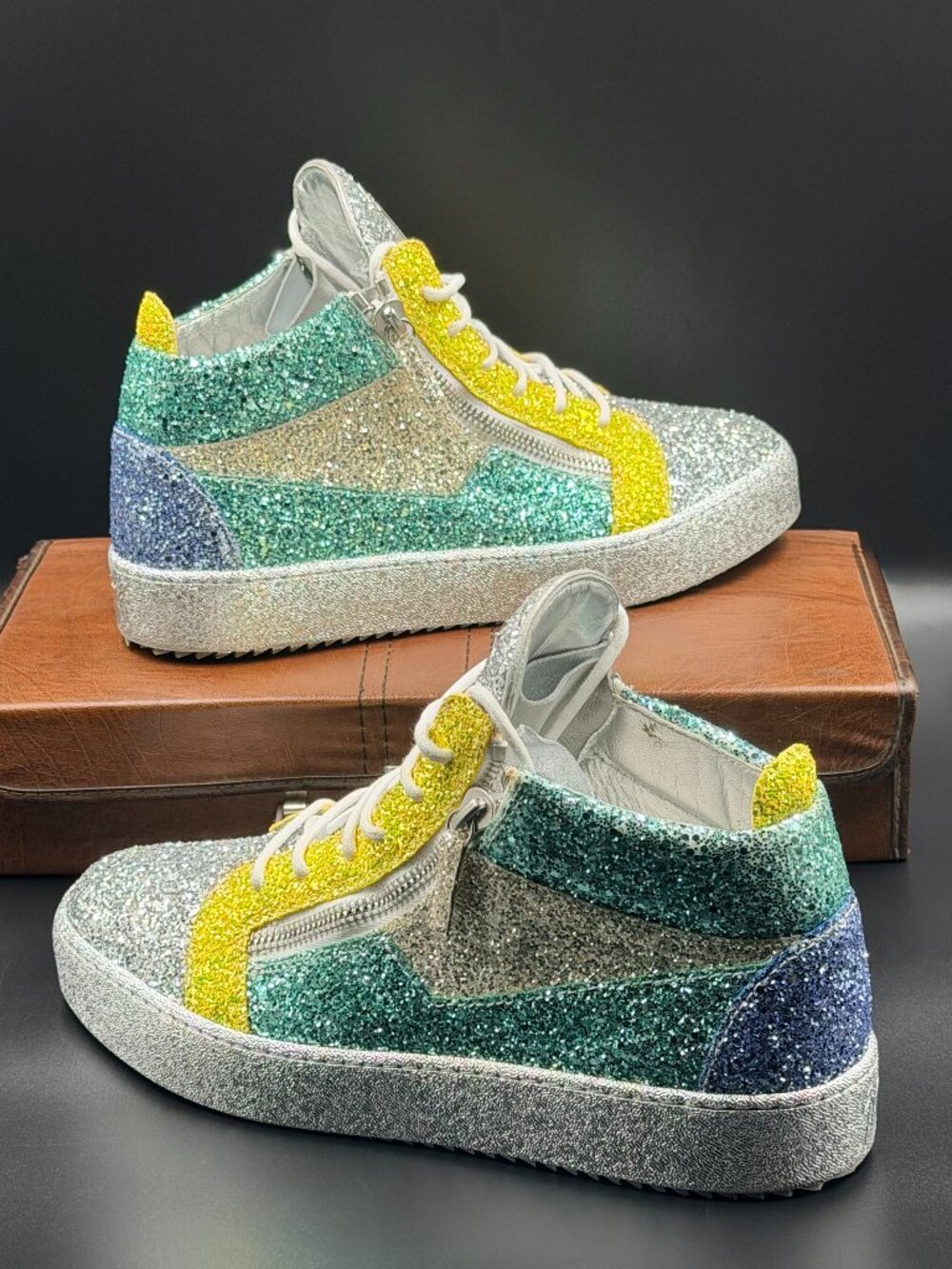 Giuseppe Zanotti Metallic Glitter Lace Up Sneakers